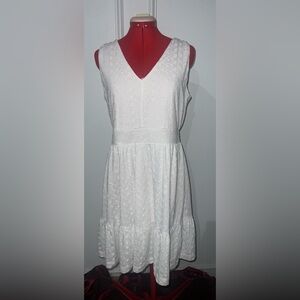 LOFT White Eyelet Floral Embroidered Midi Dress size medium